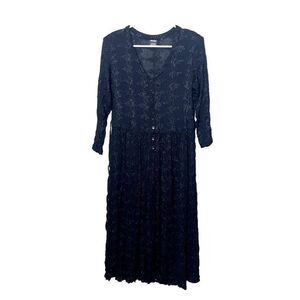 Her Style Size L Dress Black Elbow Sleeve Button Down Floral Cottage Western